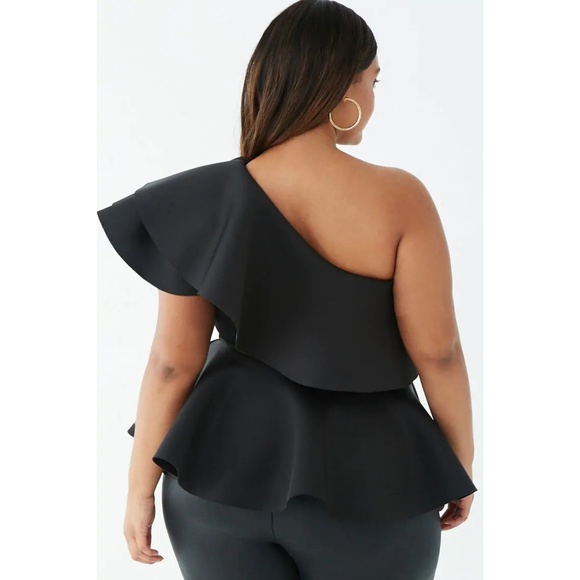 1x-3x Plus Size One-Shoulder Flounce Top - Picture 3 of 7